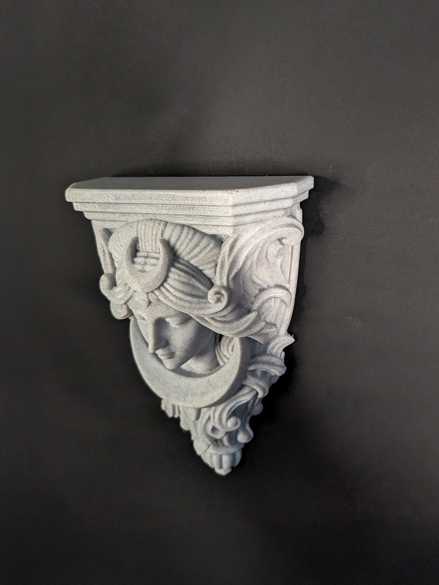 Moon Goddess Corbel Wall Decor - Marble Finish Celestial Gothic Shelf Bracket