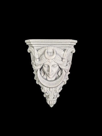 Moon Goddess Corbel Wall Decor - Marble Finish Celestial Gothic Shelf Bracket