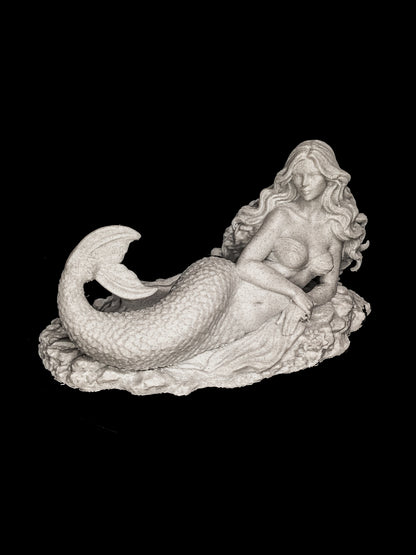 Mermaid Laying Statue - Marble Style Mythical Siren Sculpture