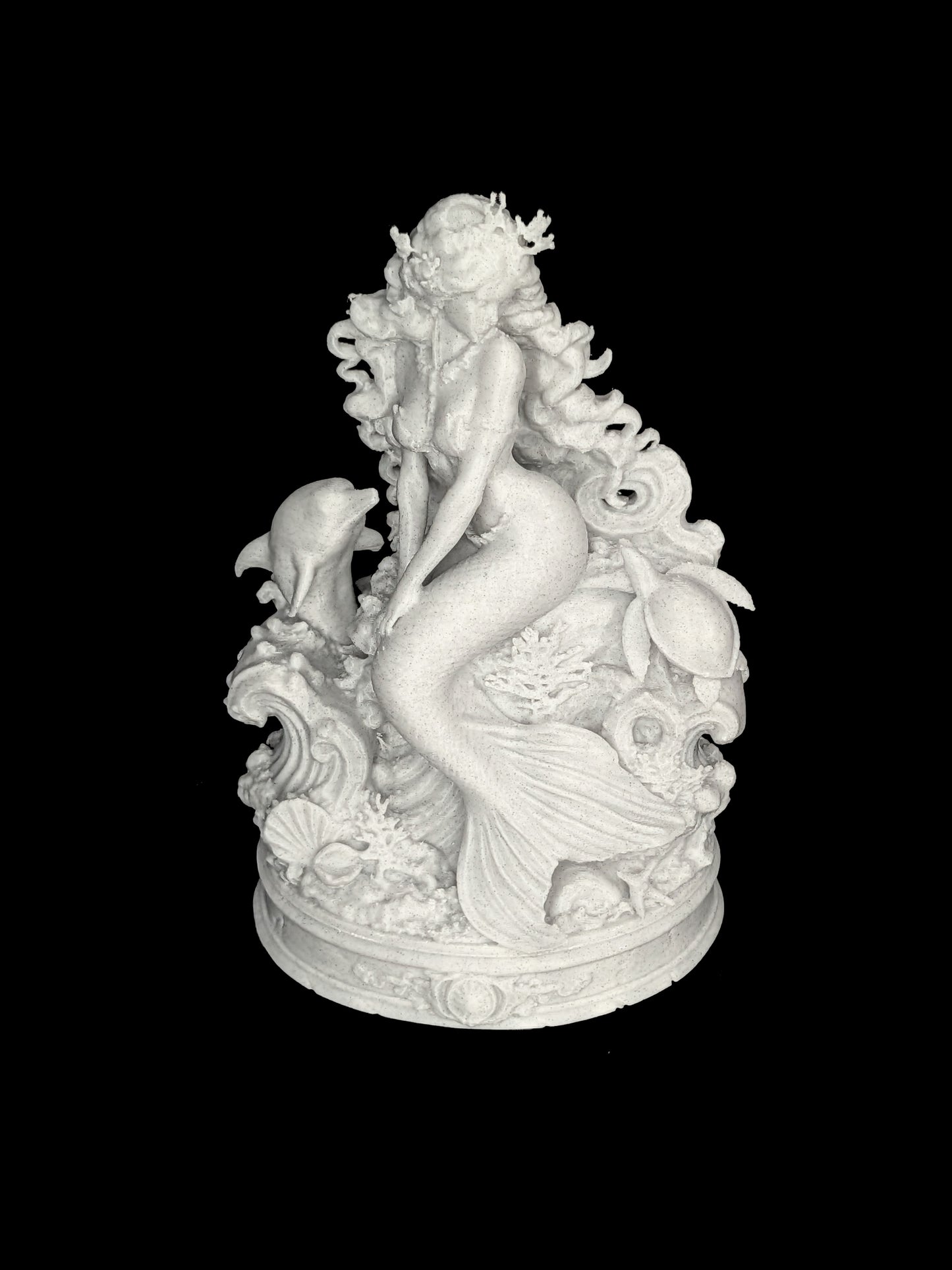 Mermaid Statue with Dolphin & Sea Turtle | Marble Style Ocean Goddess Sculpture