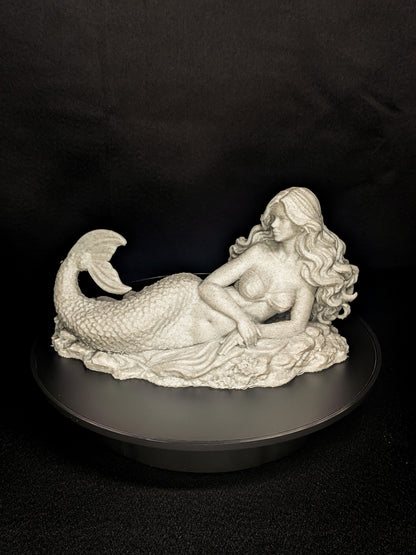 Mermaid Laying Statue - Marble Style Mythical Siren Sculpture