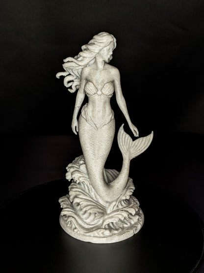 Mermaid Statue on Ocean Waves | Sea Siren Sculpture