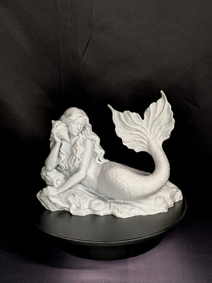 Mermaid Statue with Conch Shell - Marble Finish Mermaid Sculpture