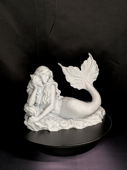 Mermaid Statue with Conch Shell - Marble Finish Mermaid Sculpture