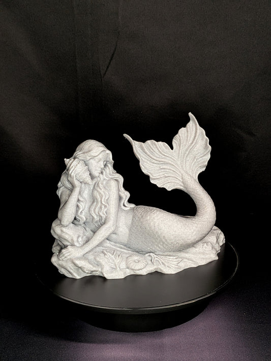 Mermaid Statue with Conch Shell - Marble Finish Mermaid Sculpture