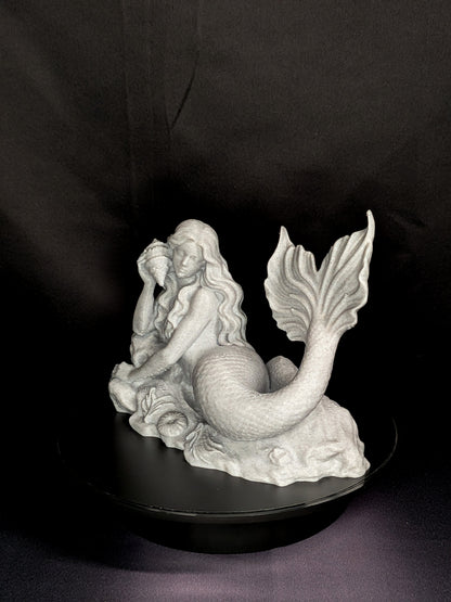 Mermaid Statue with Conch Shell - Marble Finish Mermaid Sculpture