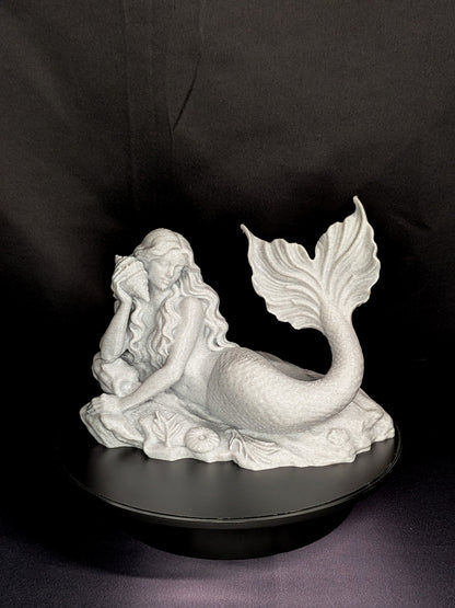 Mermaid Statue with Conch Shell - Marble Finish Mermaid Sculpture