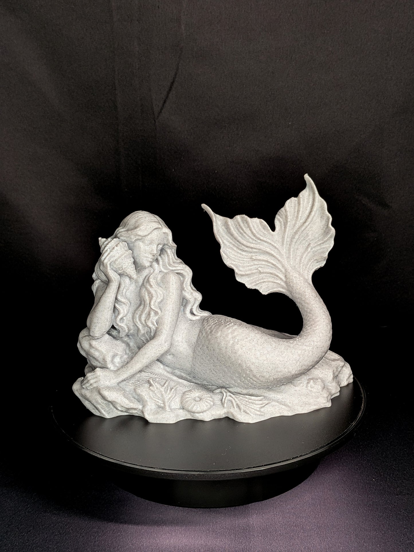 Mermaid Statue with Conch Shell - Marble Finish Mermaid Sculpture