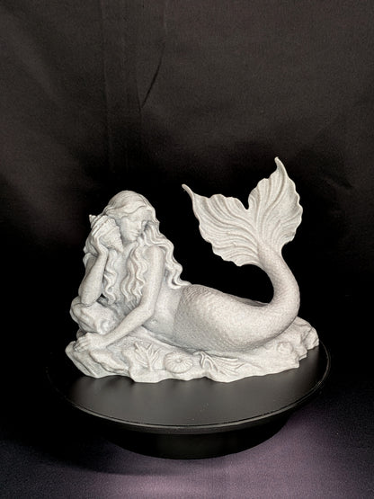 Mermaid Statue with Conch Shell - Marble Finish Mermaid Sculpture