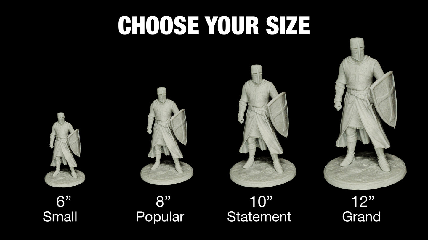 Medieval Crusader Knight Statue - Marble Style Templar Sculpture