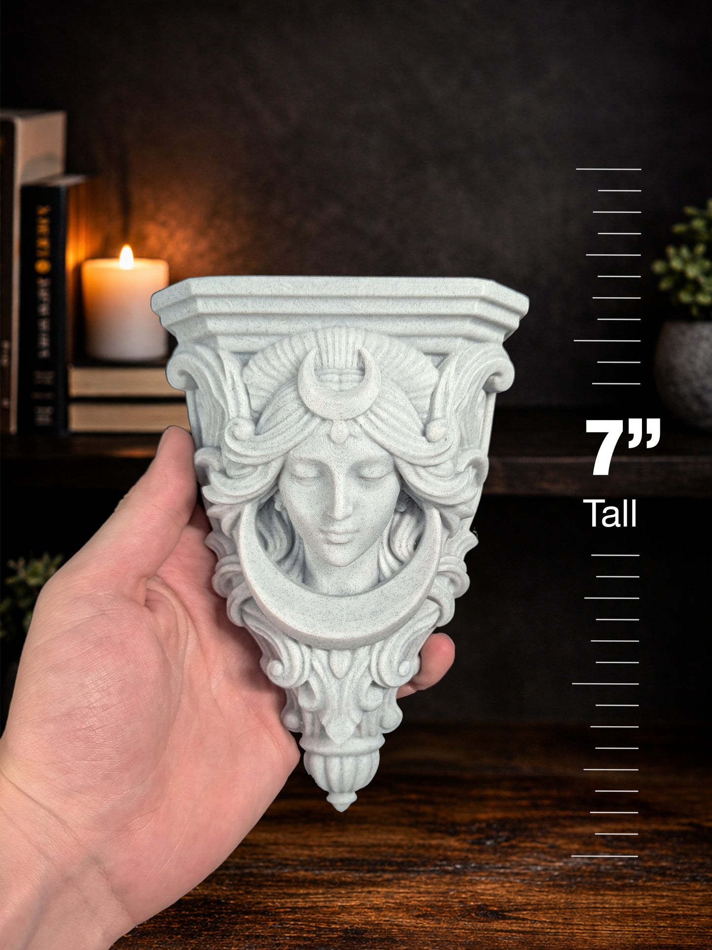 Moon Goddess Corbel Wall Decor - Marble Finish Celestial Gothic Shelf Bracket