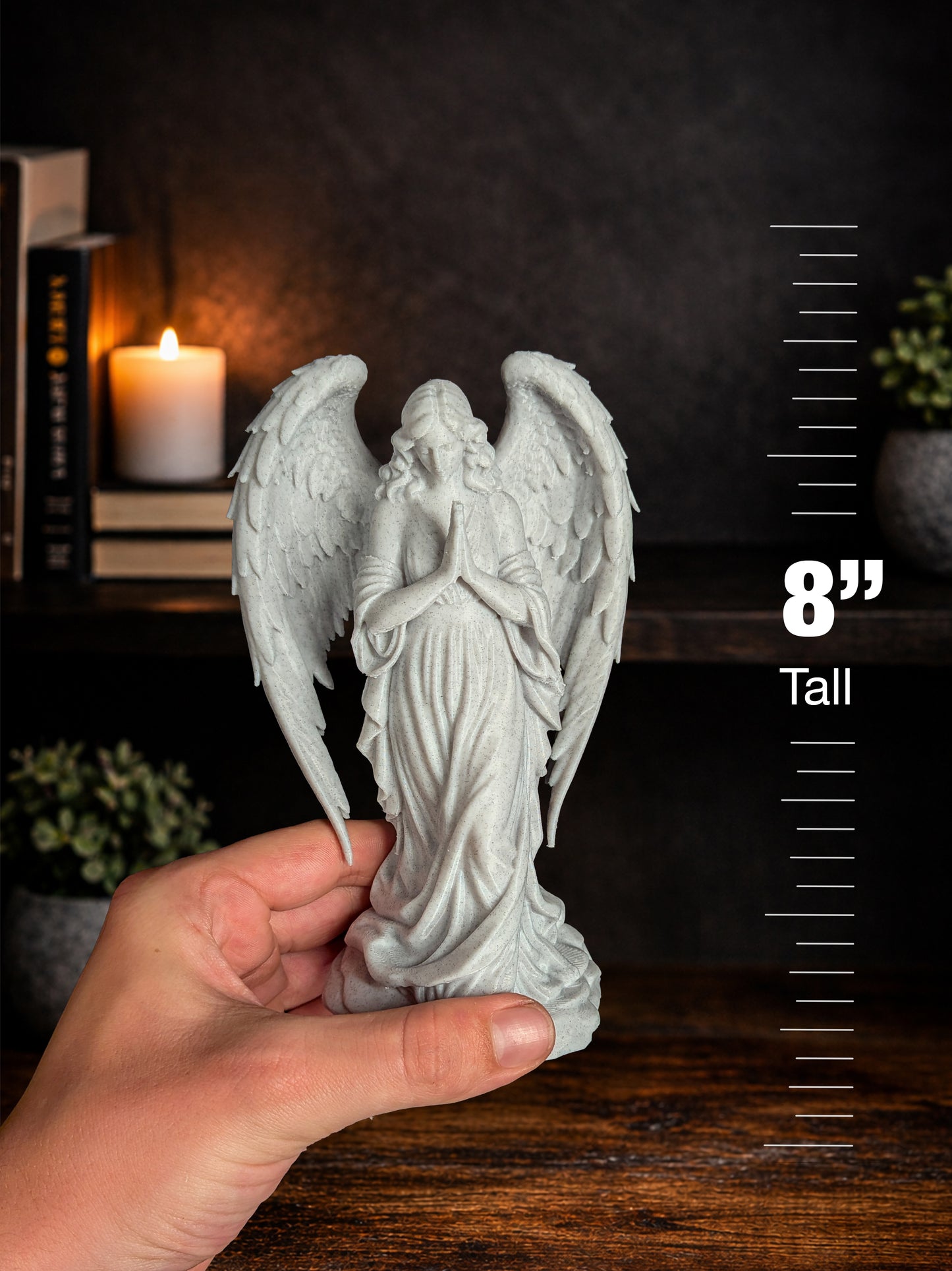 Praying Angel Statue - Marble Finish Guardian Angel Sculpture