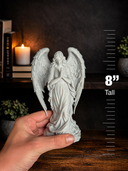 Praying Angel Statue - Marble Finish Guardian Angel Sculpture