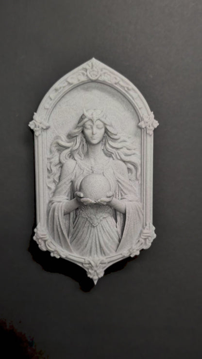 Moon Goddess Wall Relief – Marble Finish Celestial Wall Art