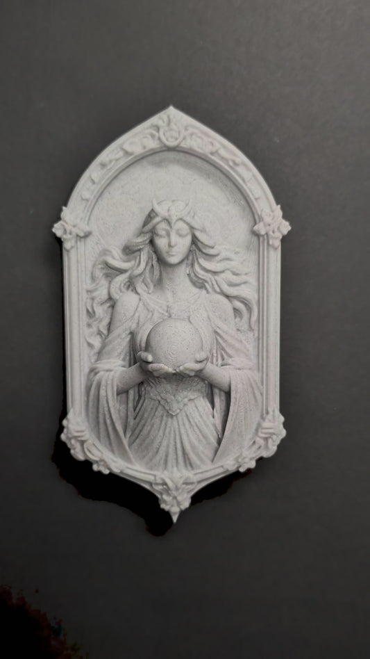 Moon Goddess Wall Relief – Marble Finish Celestial Wall Art