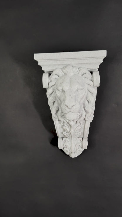 Lion Head Corbel Wall Decor - Marble Style Gothic Architectural Shelf Bracket