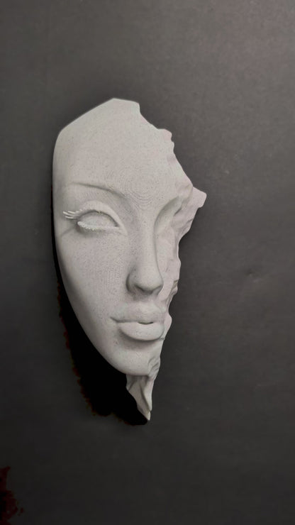 Abstract Woman Face Wall Relief - Marble Finish Minimalist Female Face