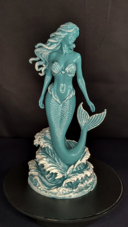 Mermaid Statue on Ocean Waves | Sea Siren Sculpture