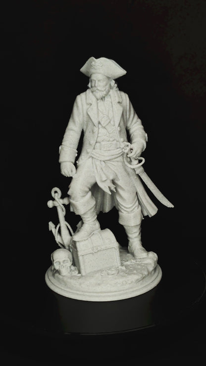 Pirate Captain Statue - Marble Style Nautical Sculpture
