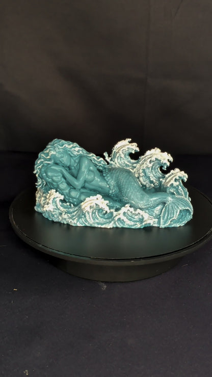 Sleeping Mermaid Statue - Seafoam Patina & Marble Ocean Sculpture
