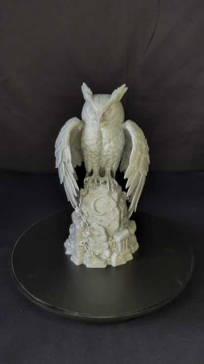 Owl Statue - Marble Style Celestial Wisdom Sculpture