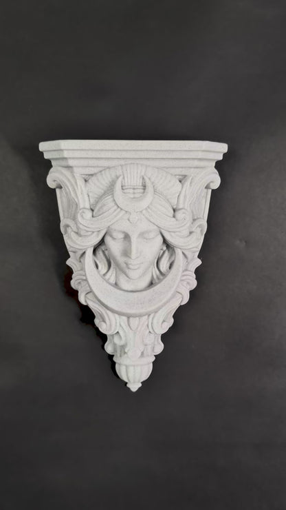 Moon Goddess Corbel Wall Decor - Marble Finish Celestial Gothic Shelf Bracket