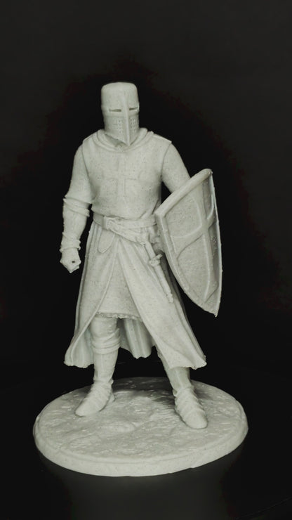 Medieval Crusader Knight Statue - Marble Style Templar Sculpture