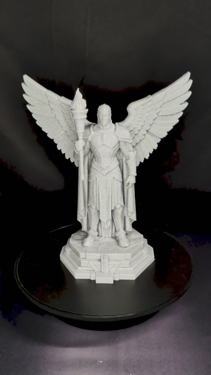 Art Deco Angel Statue - Golden Finish Archangel with Torch Sculpture