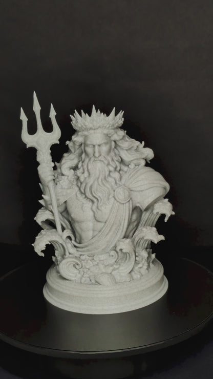 Poseidon Bust Statue - Marble Style Greek God Sculpture