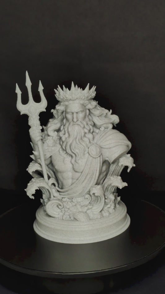 Poseidon Bust Statue - Marble Style Greek God Sculpture