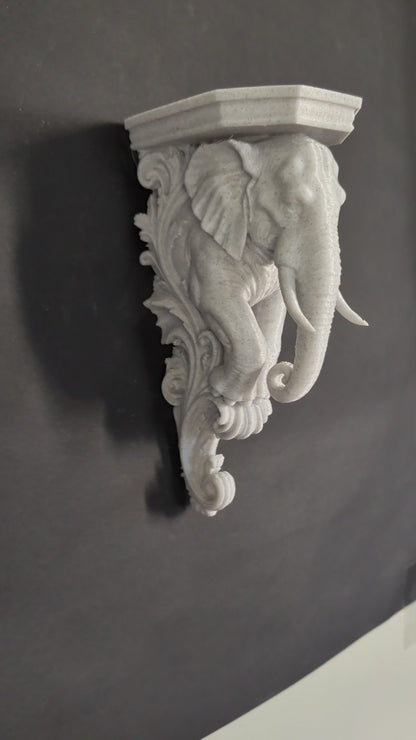Elephant Corbel Wall Shelf Bracket - Marble Style Safari Decor
