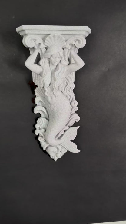 Mermaid Corbel Wall Decor - Marble Finish Coastal Gothic Shelf Bracket