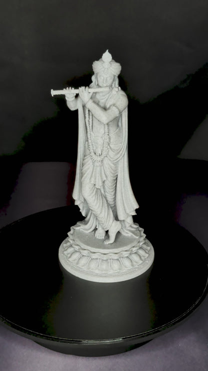 Krishna Statue - Marble Finish Hindu God Krishna Playing Flute Sculpture