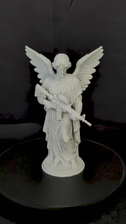 Angel with Rifle Statue - Marble Style