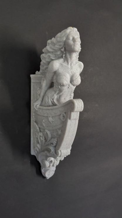 Mermaid Ship Figurehead Wall Sculpture - Nautical Marble Style Mermaid Decor