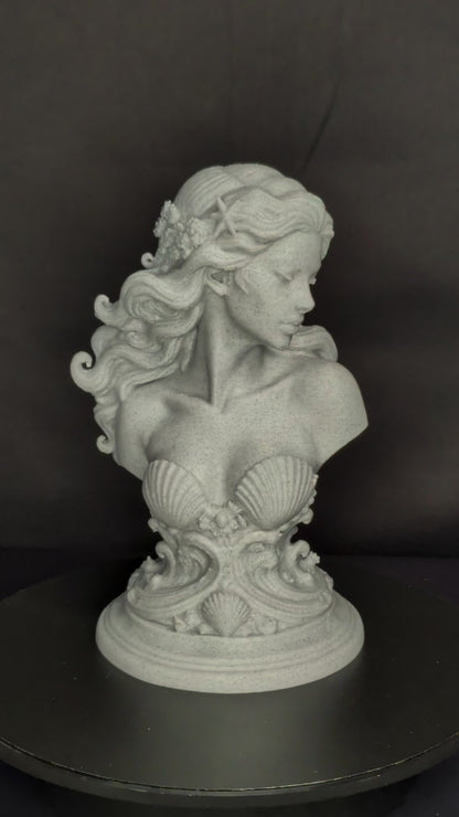 Mermaid Bust Statue - Marble Style Ocean Goddess Sculpture
