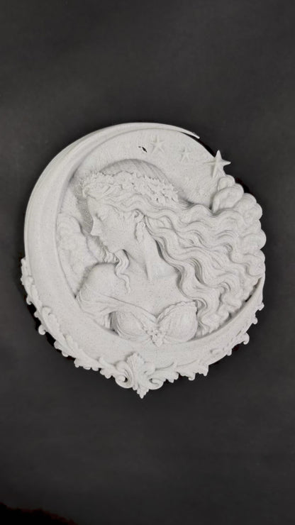 Moon Goddess Wall Relief - Marble Style Celestial Goddess Hanging Art