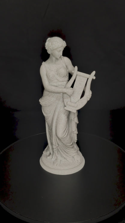 Woman with Harp Statue - Marble Finish Classical Decor