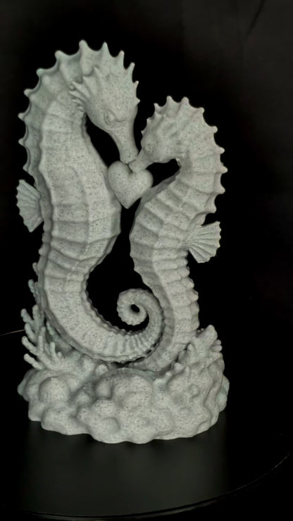 Seahorse Couple Statue | Marble Style Seahorse Sculpture