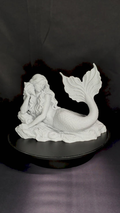 Mermaid Statue with Conch Shell - Marble Finish Mermaid Sculpture