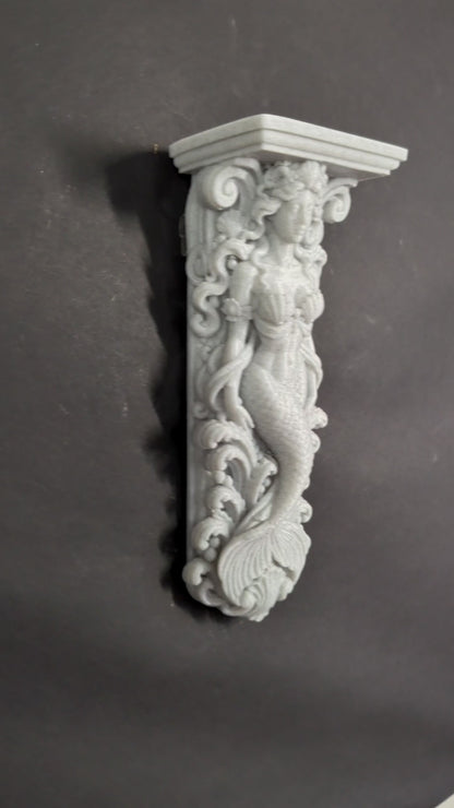 Mermaid Corbel Wall Shelf Bracket - Marble Style Coastal Mermaid Decor