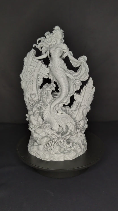 Shipwreck Mermaid Statue - Marble Style Ocean Ruins Fantasy Sculpture