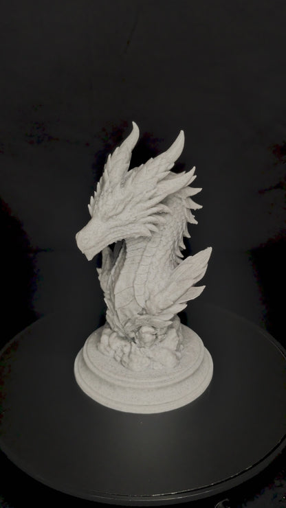 Dragon Guardian Bust - Marble Finish Fantasy Sculpture