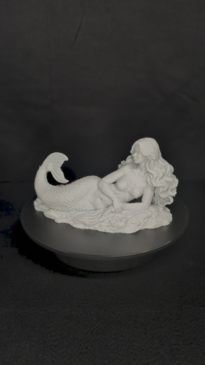 Mermaid Laying Statue - Marble Style Mythical Siren Sculpture