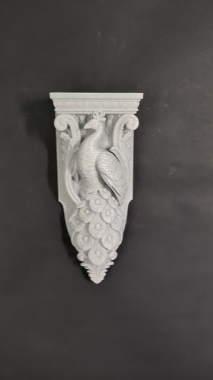 Peacock Corbel Wall Shelf Bracket - Marble Style Bird Wall Decor