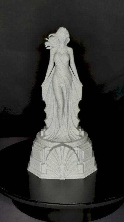 Art Deco Woman Statue - Radiant Silver Elegant Female Sculpture