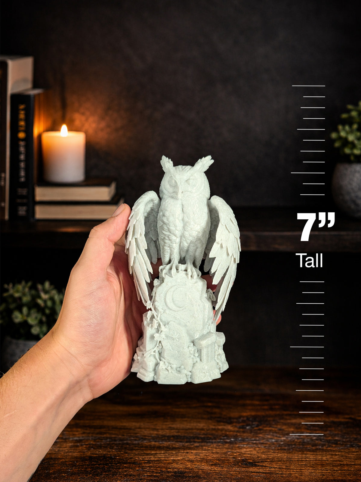 Owl Statue - Marble Style Celestial Wisdom Sculpture