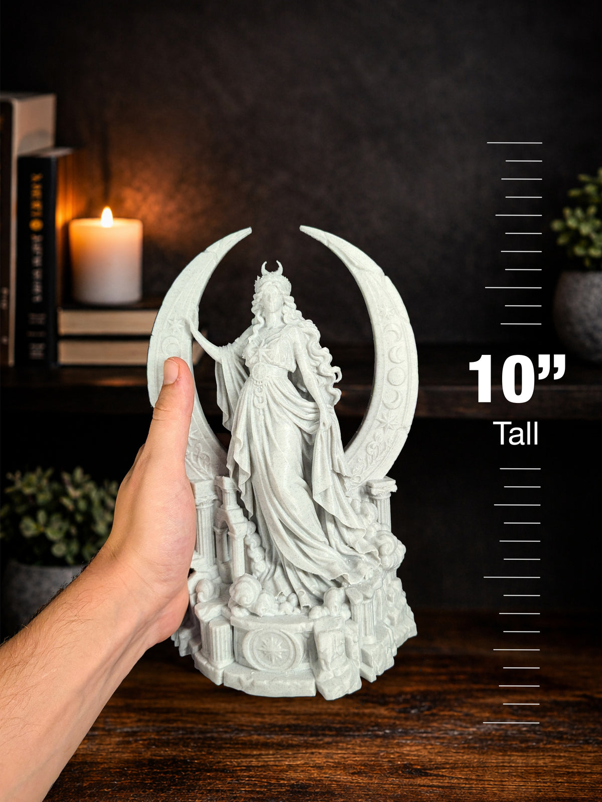 Moon Goddess Statue - Marble Style Crescent Moon Celestial Sculpture