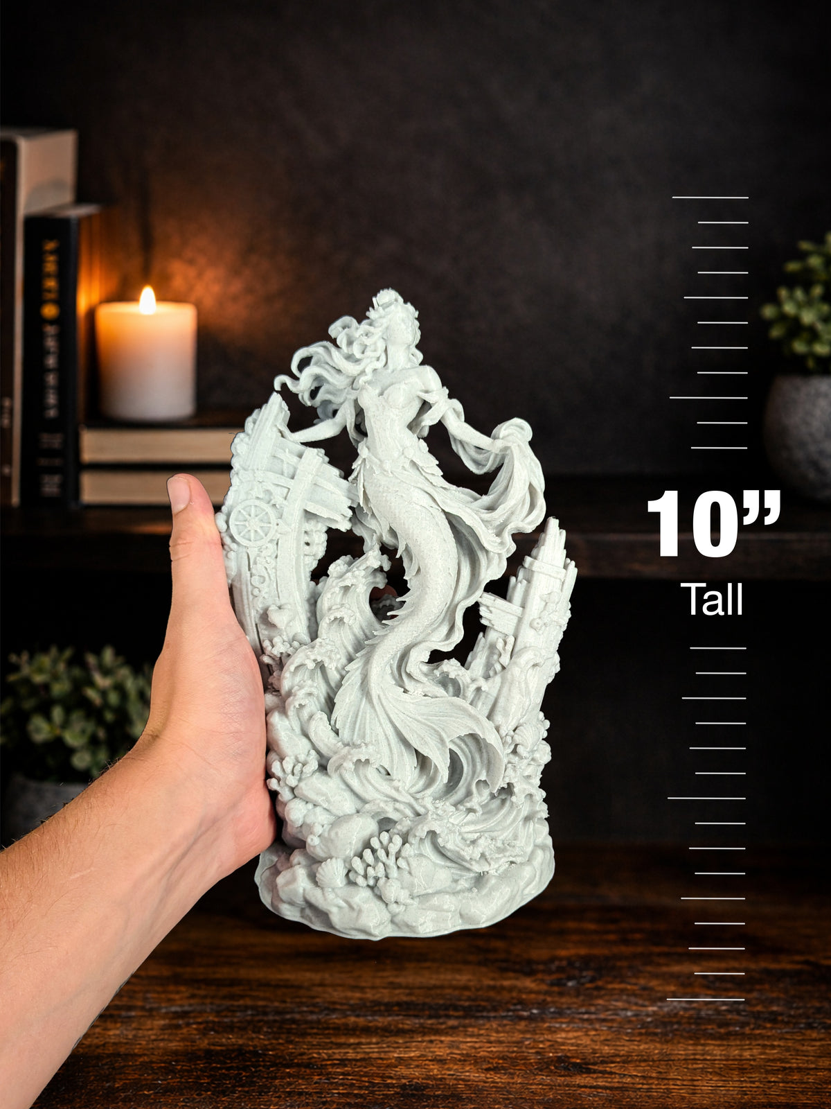 Shipwreck Mermaid Statue - Marble Style Ocean Ruins Fantasy Sculpture