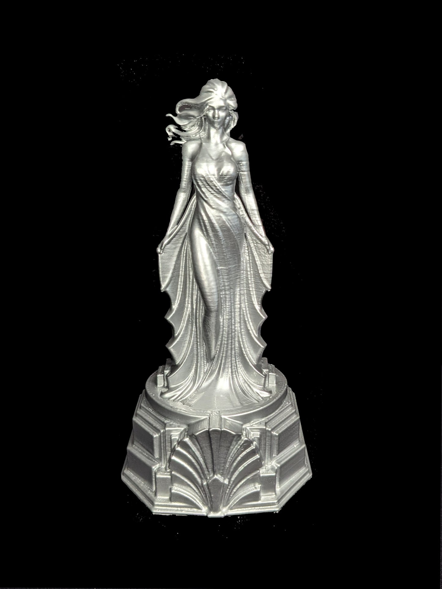 Art Deco Woman Statue - Radiant Silver Elegant Female Sculpture